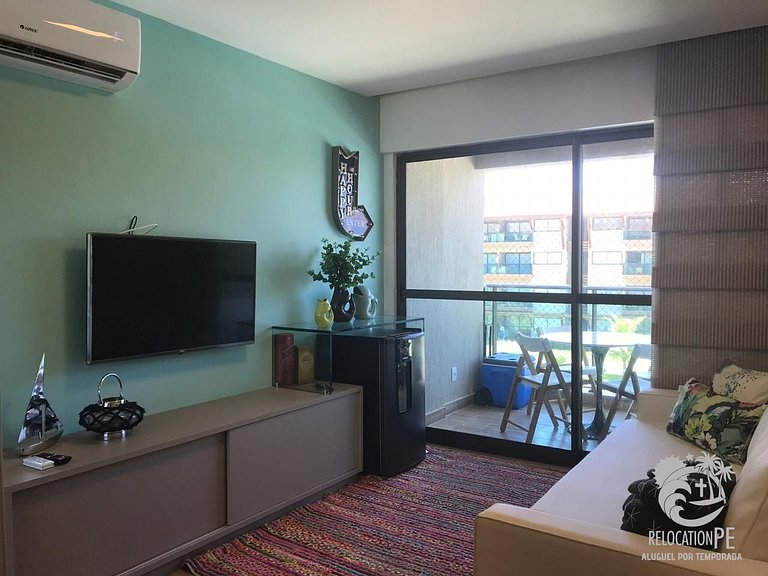 Flat em condomínio Pé na areia na melhor região de Muro Alto